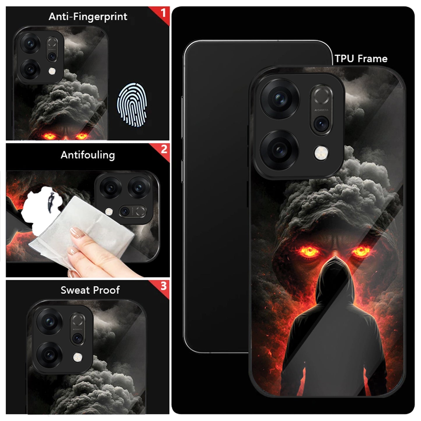 Oppo Reno 14 5G Premium Acrylic Shockproof Glass Back Case ( Dark Flame )