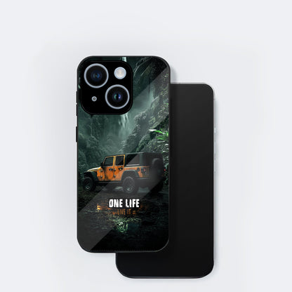 iPhone 14 Premium Acrylic Shockproof Glass Back Case ( Jeep Case )