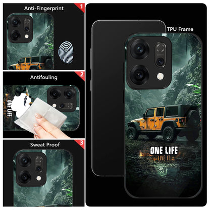 Oppo Reno 14 5G Premium Acrylic Shockproof Glass Back Case (Jeep Case)