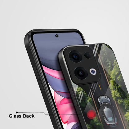 Oppo Reno 13 5G Premium Acrylic Shockproof Glass Back Case ( Road Never Give up )