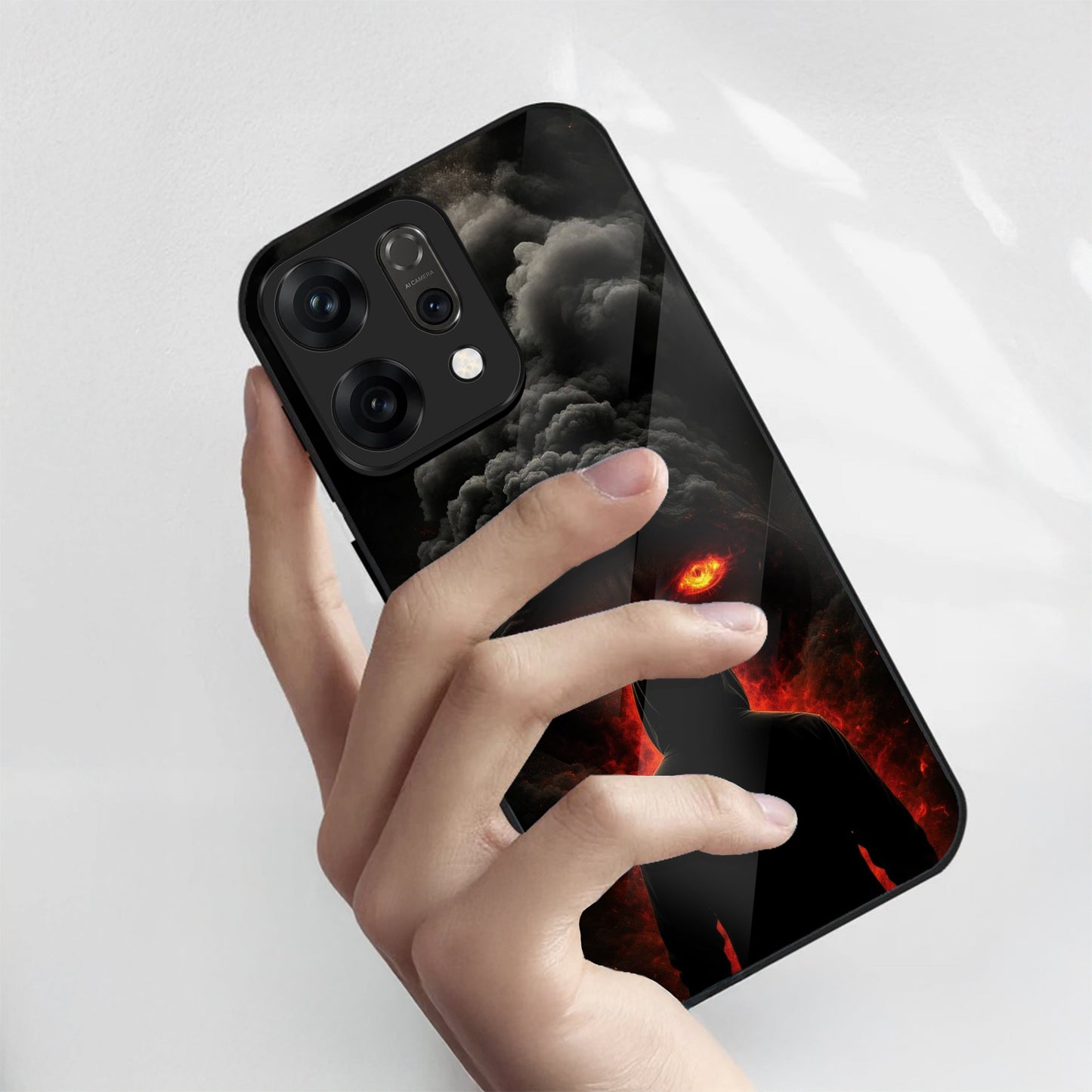 Oppo Reno 14 5G Premium Acrylic Shockproof Glass Back Case ( Dark Flame )