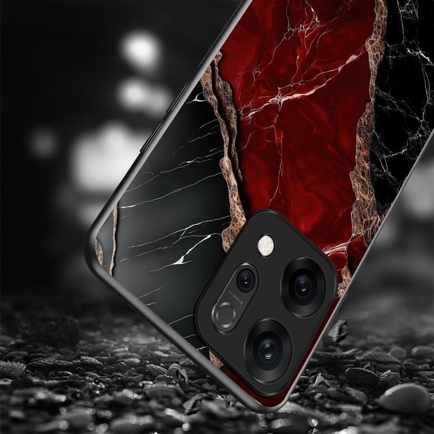 Oppo Reno 14 5G Premium Acrylic Shockproof Glass Back Case (Black Ruby Vein)