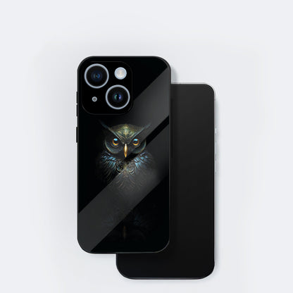iPhone 14 Premium Acrylic Shockproof Glass Back Case ( Midnight Owl )