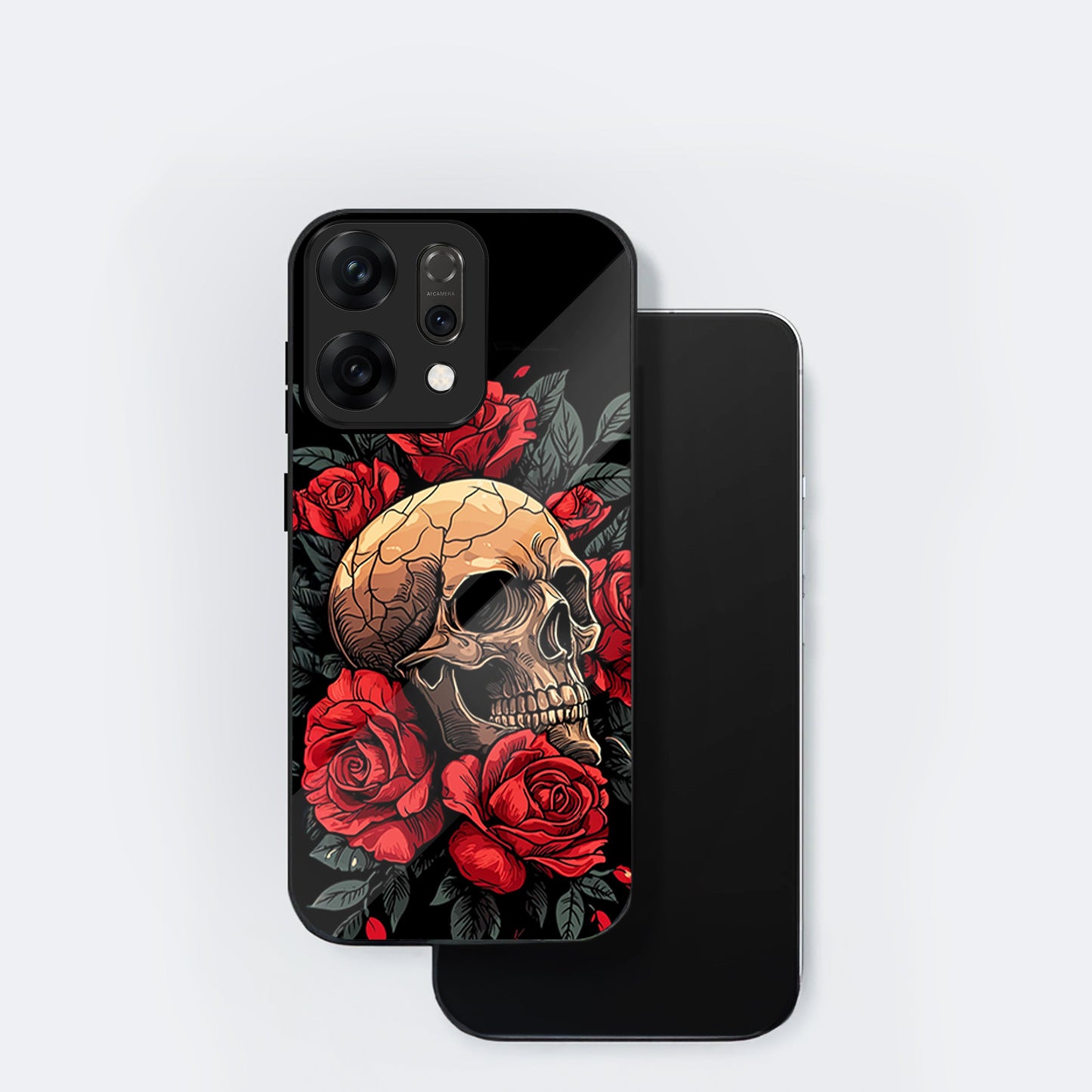 Oppo Reno 14 5G Premium Acrylic Shockproof Glass Back Case (Rose Skull)