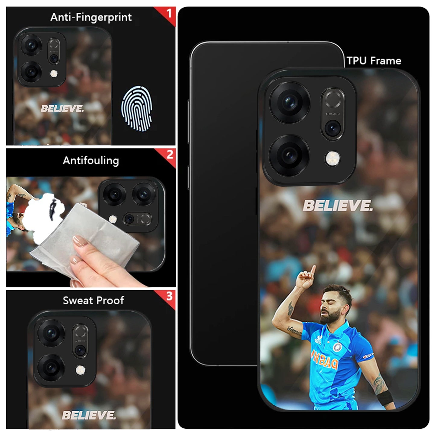 Oppo Reno 14 5G Premium Acrylic Shockproof Glass Back Case (Virat Kohli)