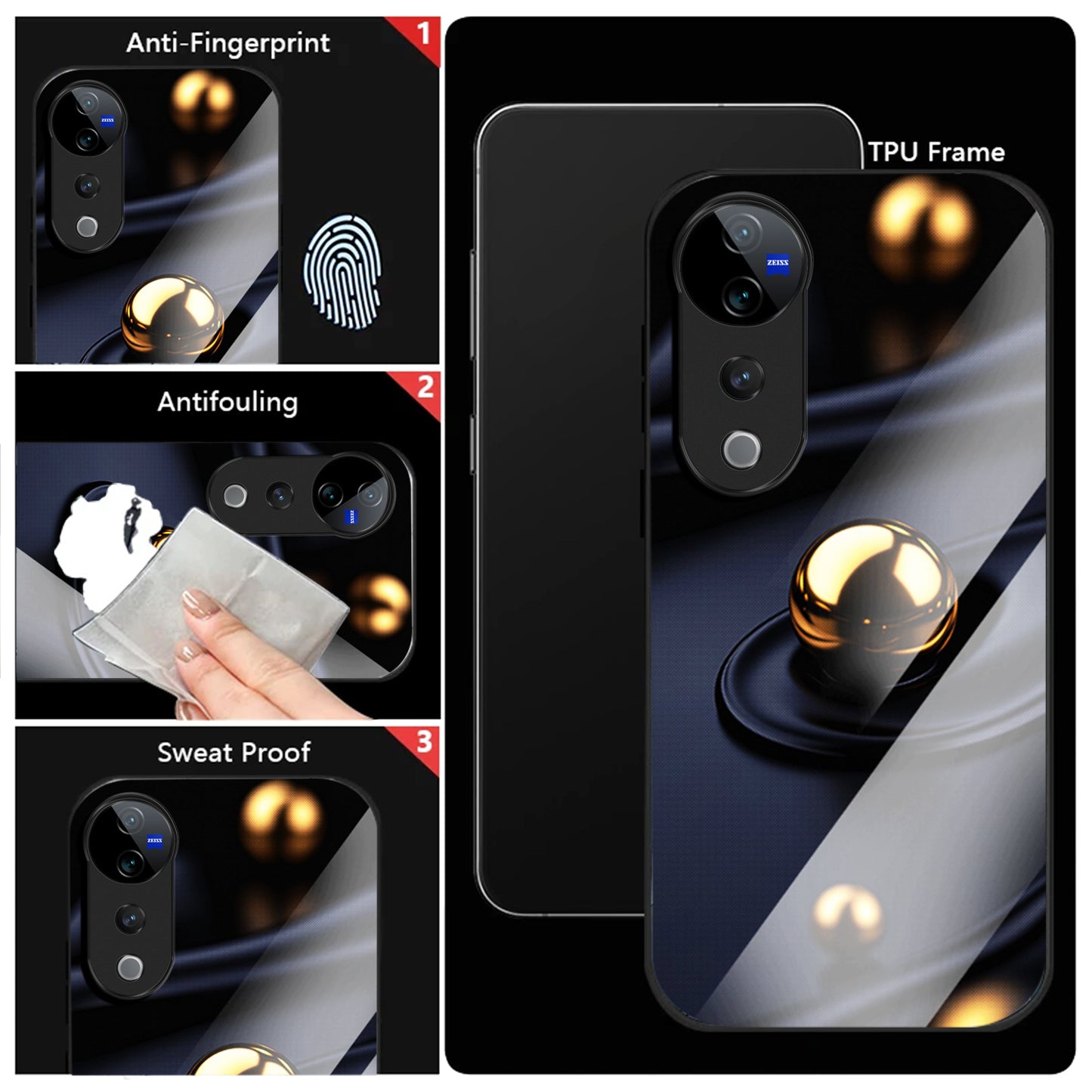 Vivo V40 Pro 5G Premium Acrylic Shockproof Glass Back Case (Golden Ripple)