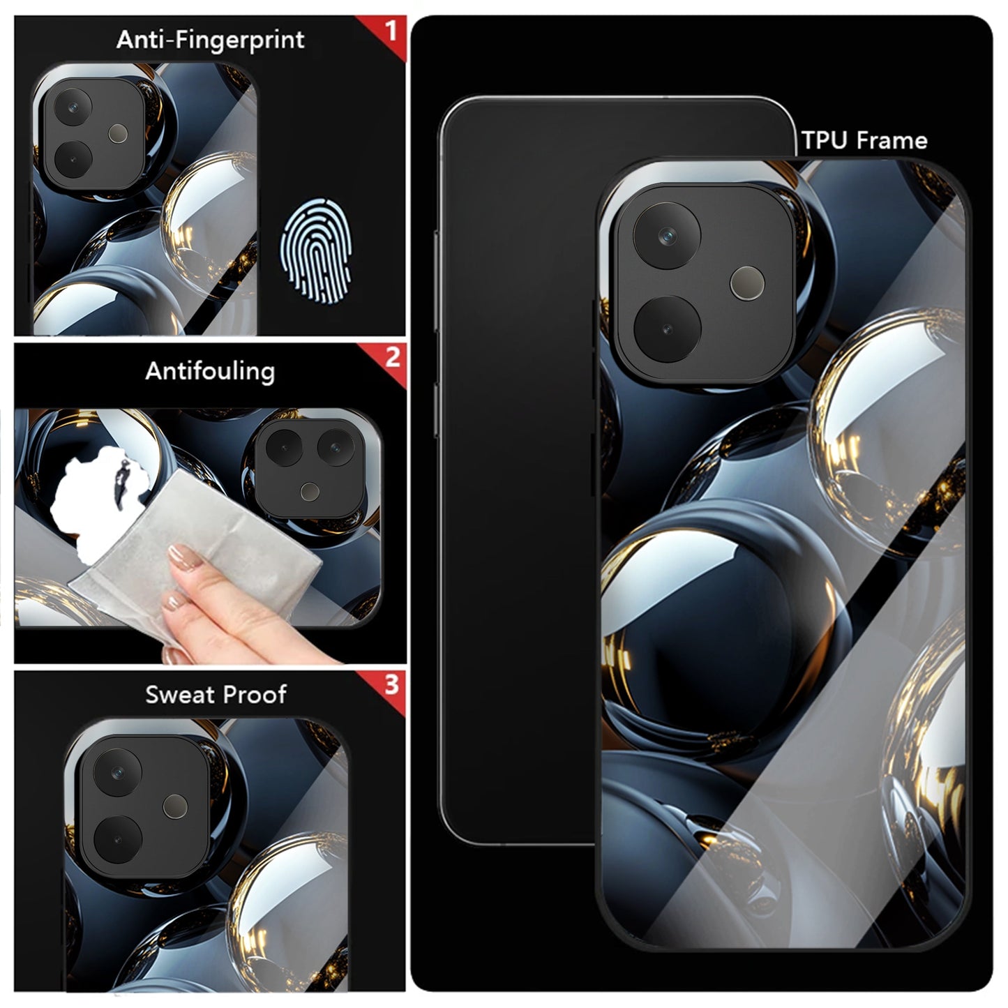 Oppo A5 Pro 5G Premium Acrylic Shockproof Glass Back Case (Mirror Spheres)