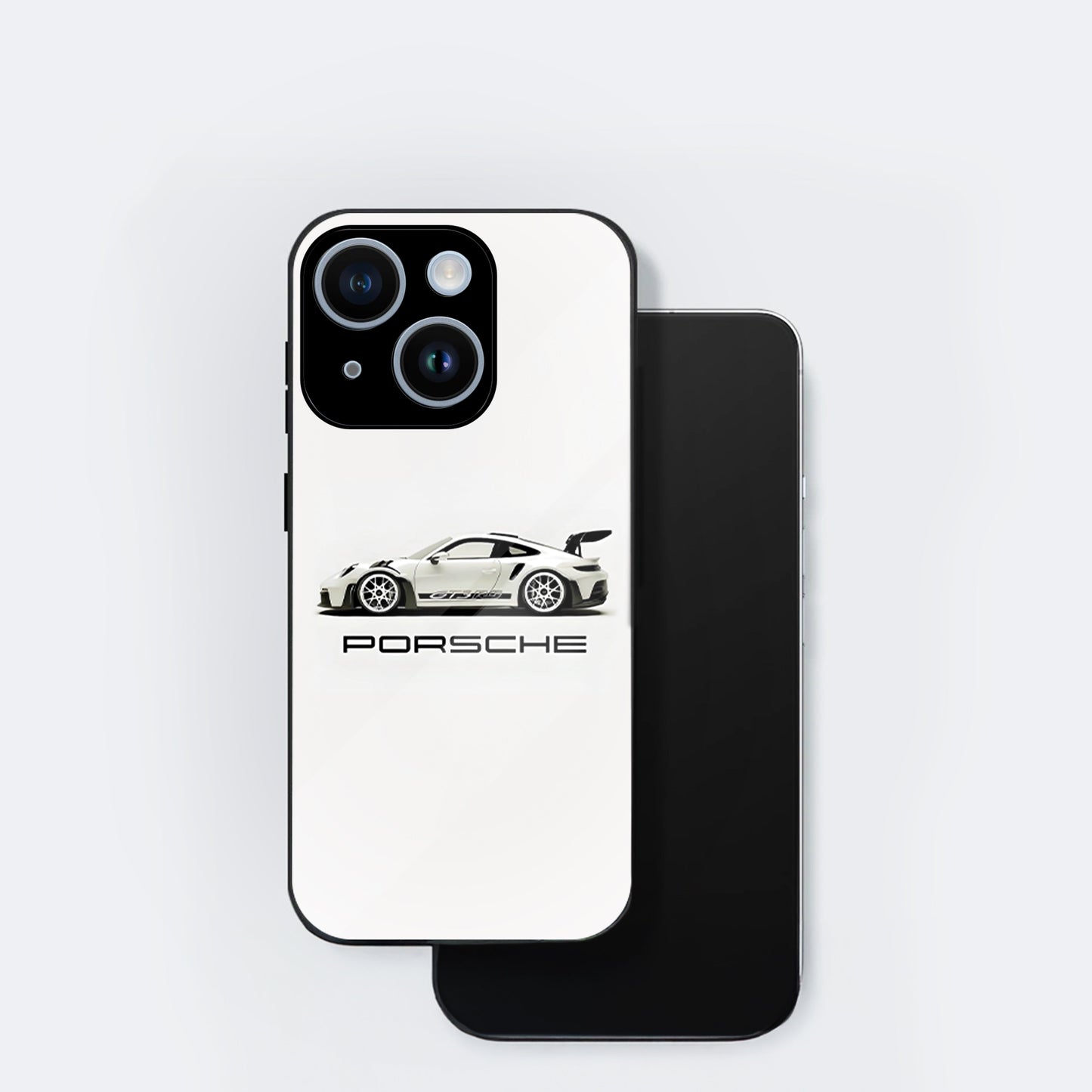 iPhone 15 Premium Acrylic Shockproof Glass Back Case (White Porsche)