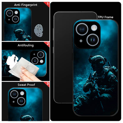 iPhone 15 Premium Acrylic Shockproof Glass Back Case (Soldier Case)