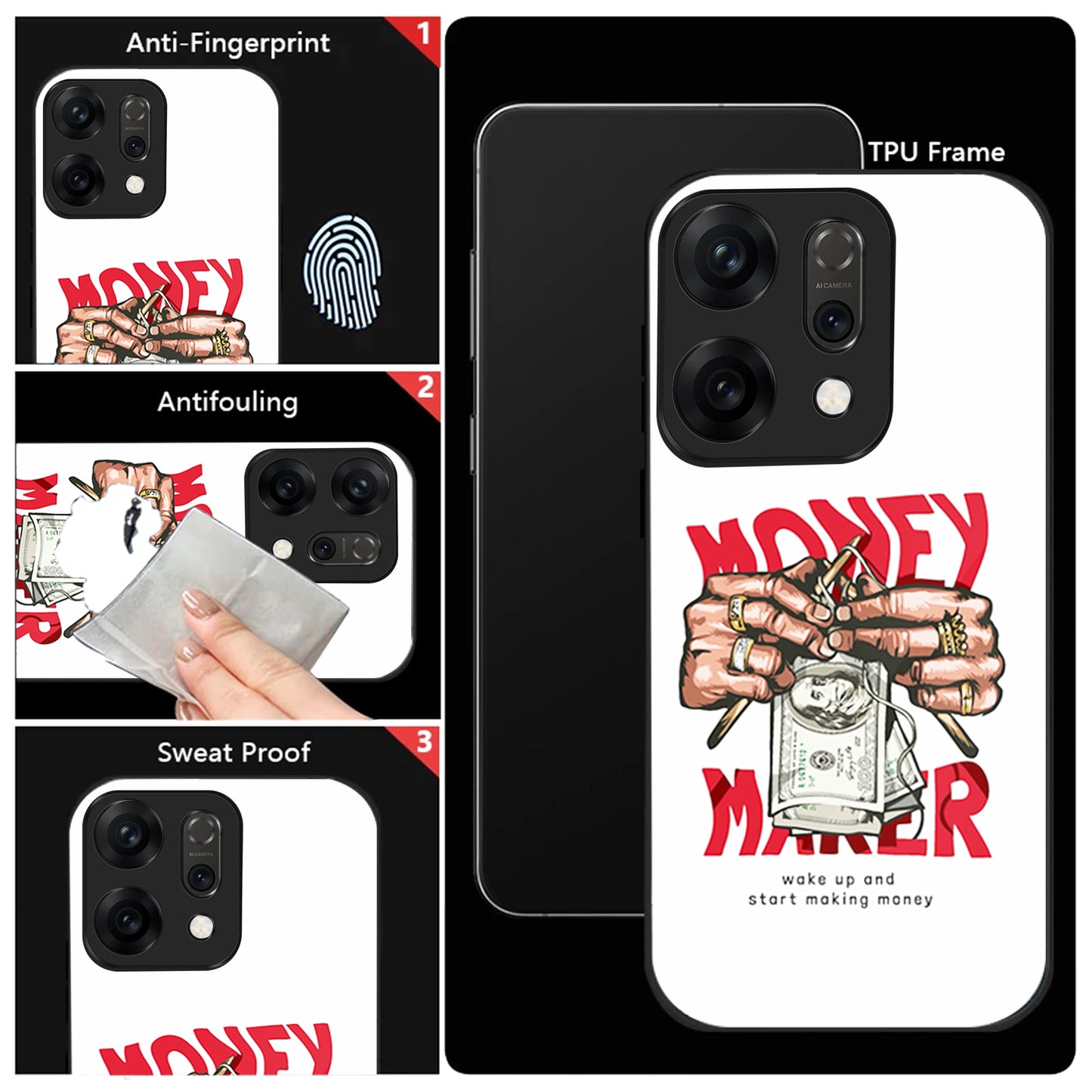 Oppo Reno 14 5G Premium Acrylic Shockproof Glass Back Case (Money maker)