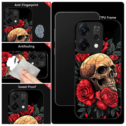 Oppo Reno 14 5G Premium Acrylic Shockproof Glass Back Case (Rose Skull)
