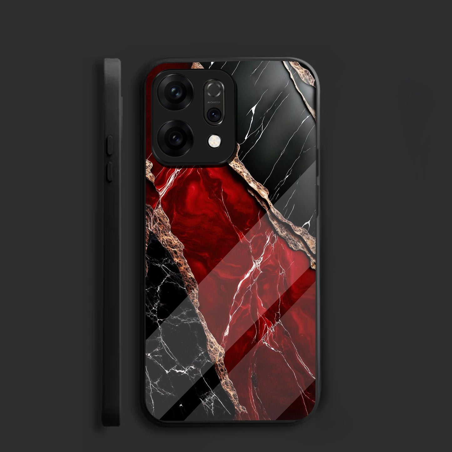Oppo Reno 14 5G Premium Acrylic Shockproof Glass Back Case (Black Ruby Vein)