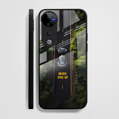 Vivo V40 Pro 5G Premium Acrylic Shockproof Glass Back Case ( Road Never Give up )