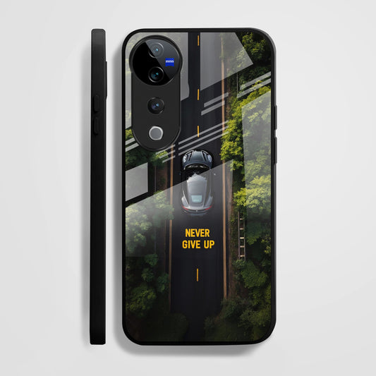 Vivo V40 Pro 5G Premium Acrylic Shockproof Glass Back Case ( Road Never Give up )