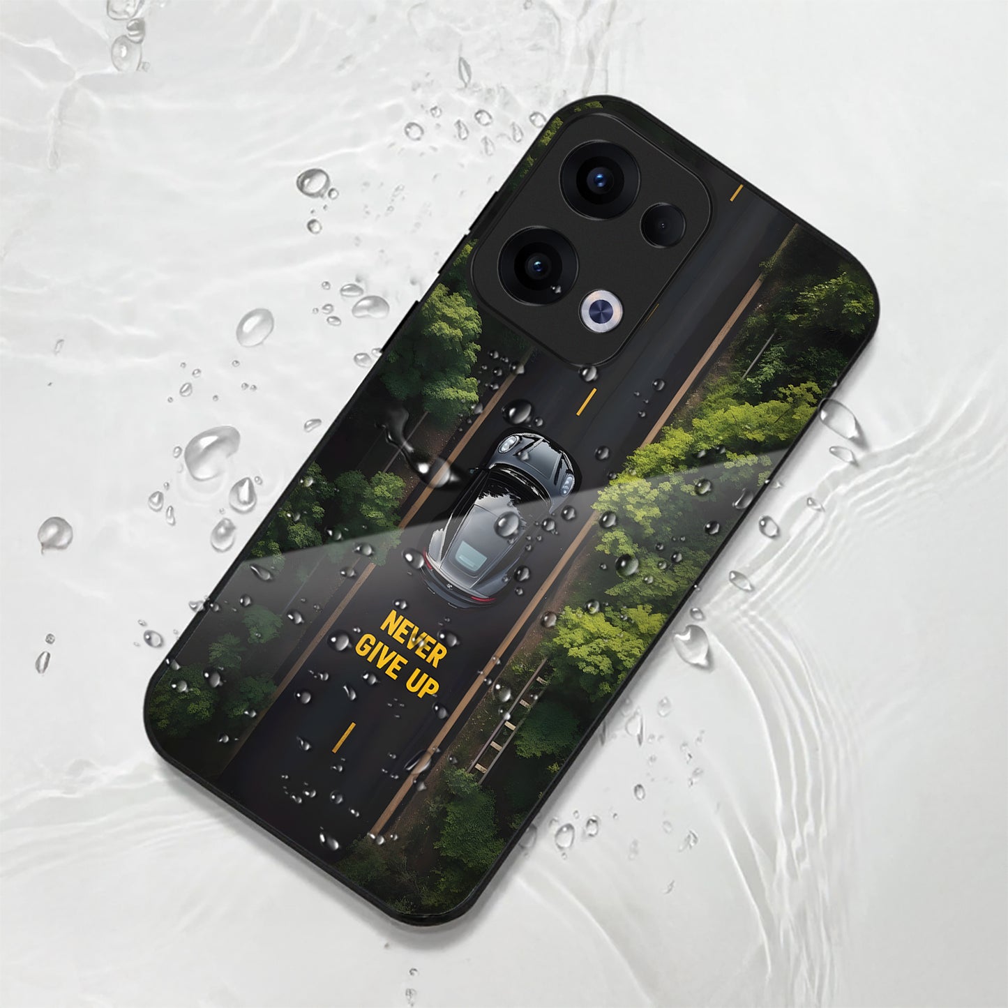 Oppo Reno 13 5G Premium Acrylic Shockproof Glass Back Case ( Road Never Give up )