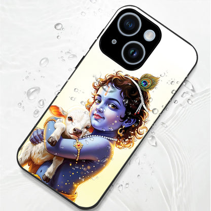 iPhone 14 Premium Acrylic Shockproof Glass Back Case (Cute Krishna)