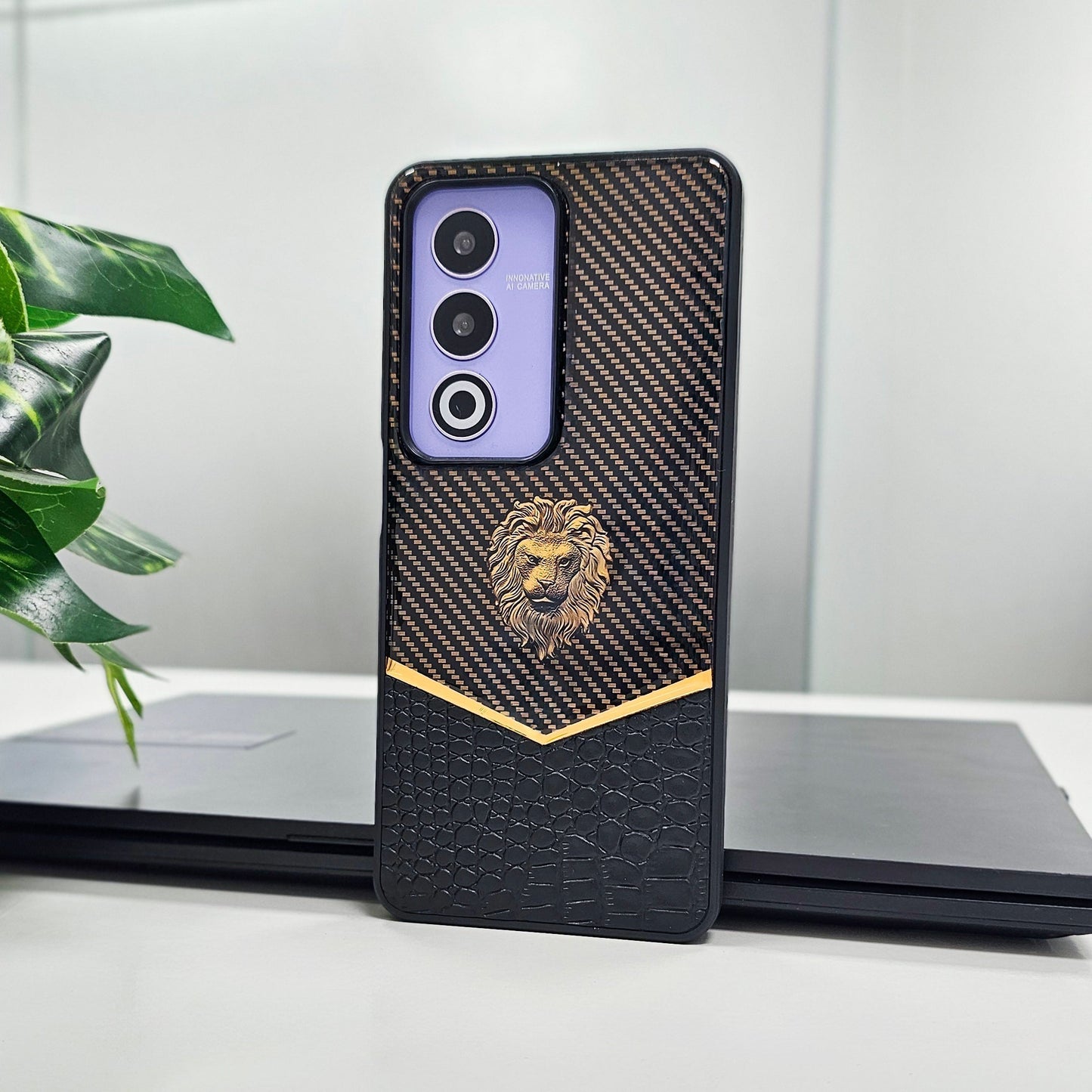 Oppo A3 Pro 5G Luxury Lion Pattern Leather And Liquid Silicone Case