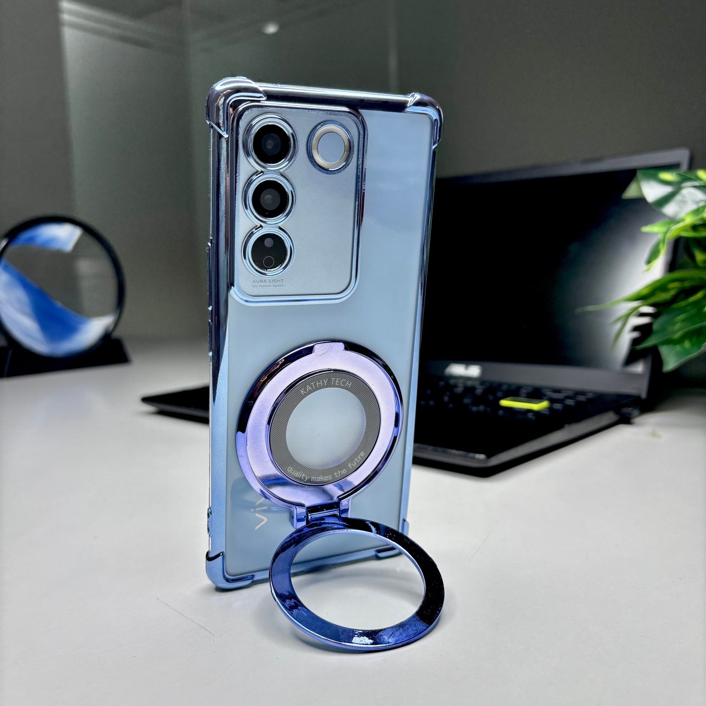 Vivo V27 5G Original Luxury Magnifier Ring Stand Shockproof Airbags Corner Case