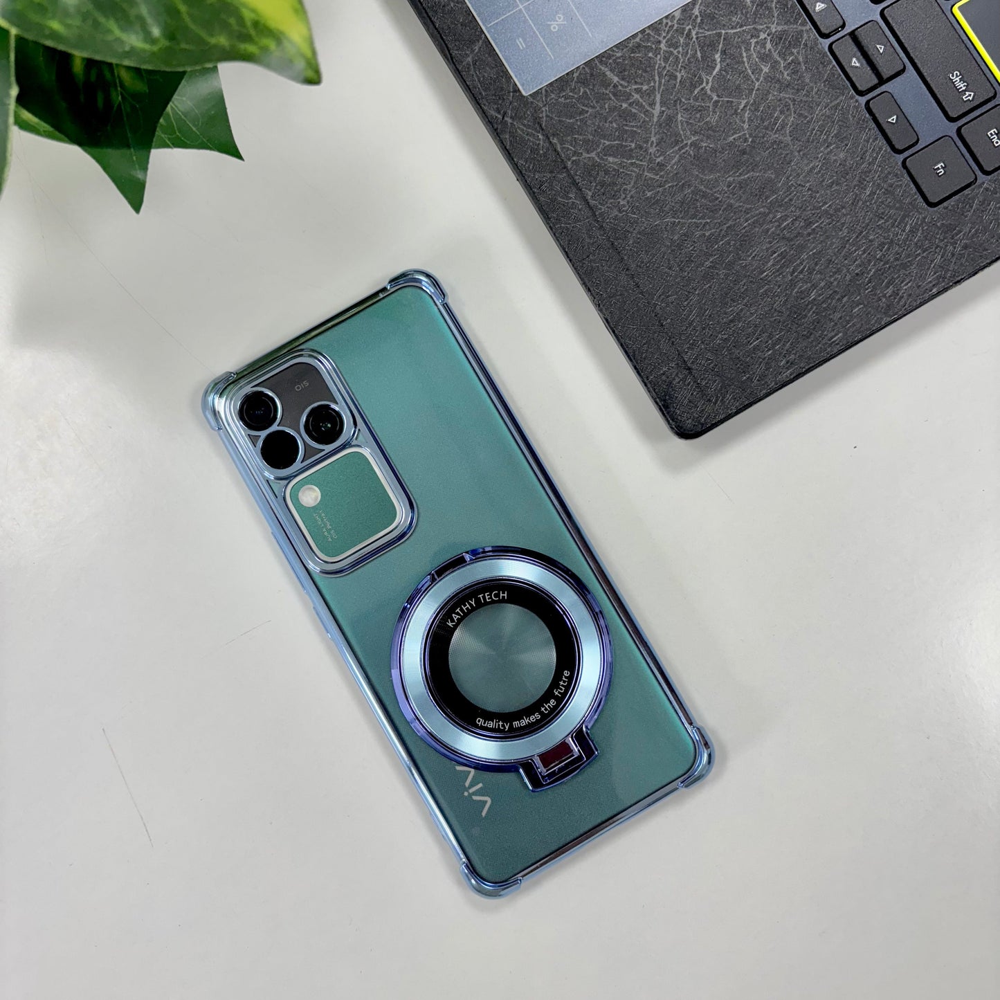 Vivo V30 Pro 5G Original Luxury Magnifier Ring Stand Shockproof Airbags Corner Case
