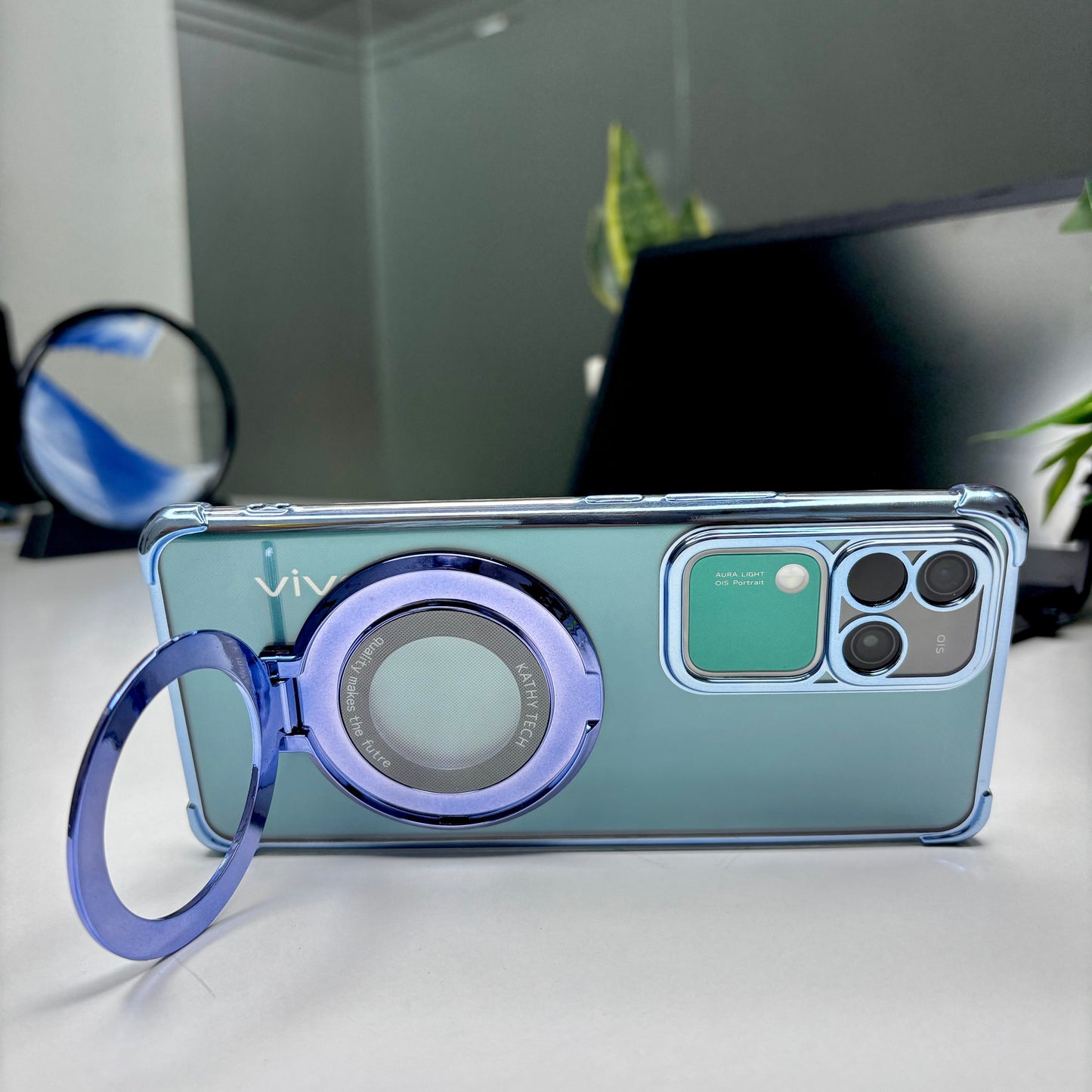 Vivo V30 Pro 5G Original Luxury Magnifier Ring Stand Shockproof Airbags Corner Case