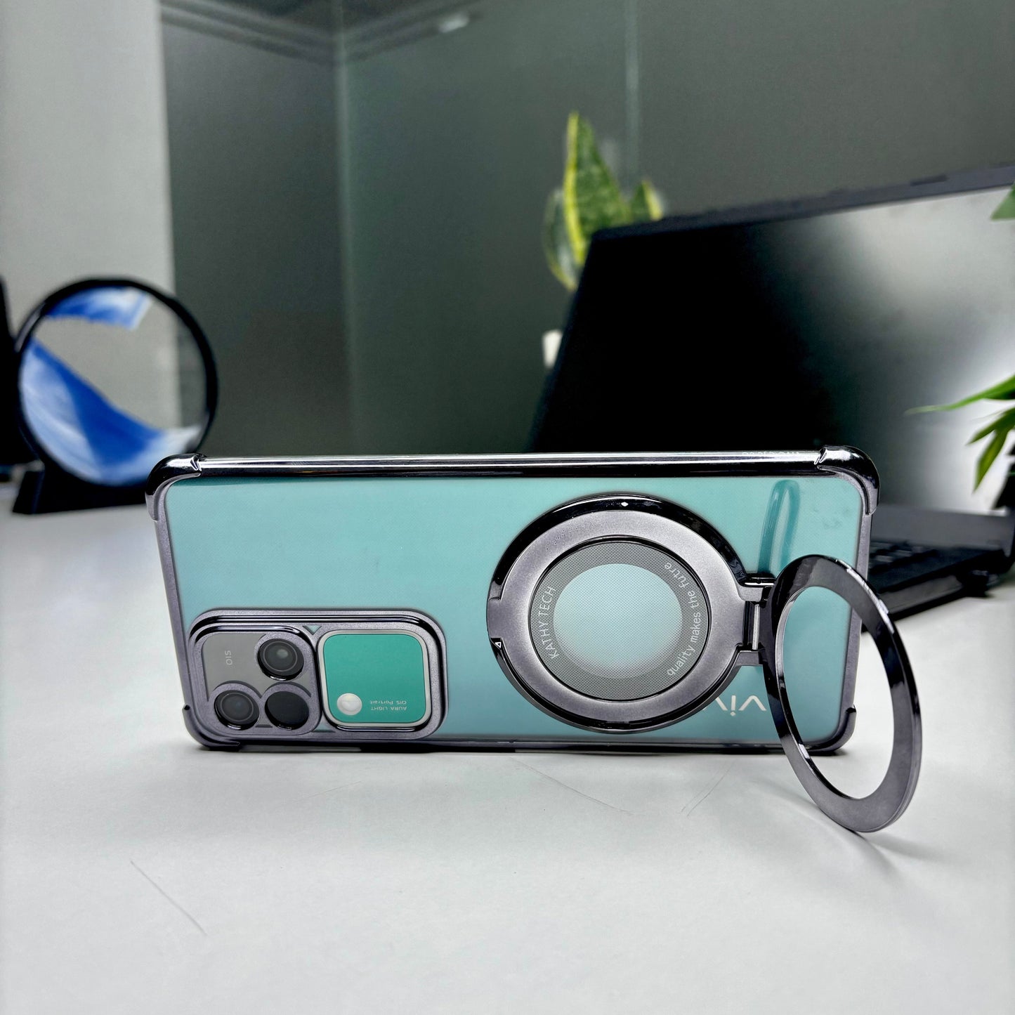 Vivo V30 Pro 5G Original Luxury Magnifier Ring Stand Shockproof Airbags Corner Case