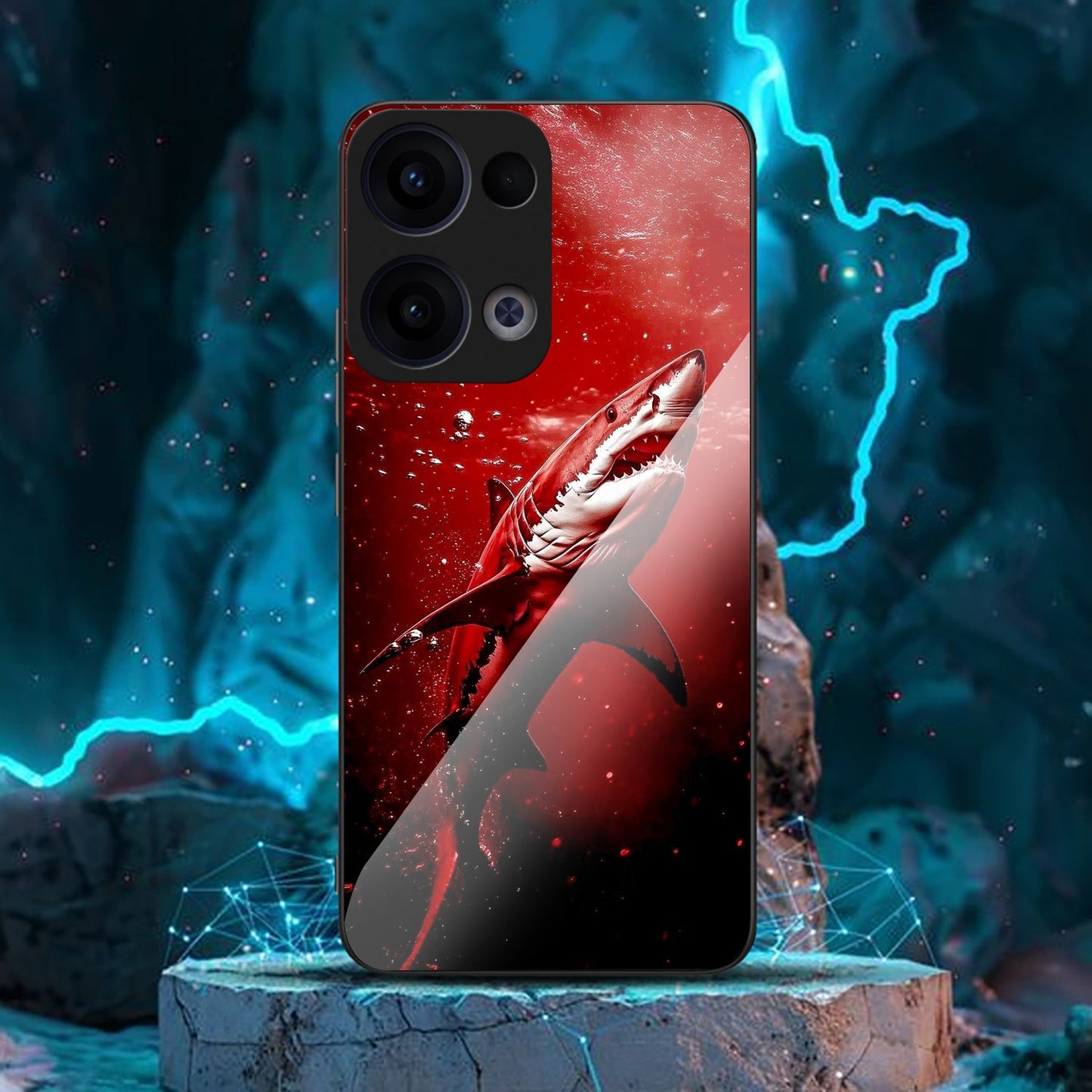 Oppo Reno 13 5G Premium Acrylic Shockproof Glass Back Case (Aqua Beast)