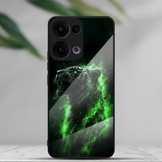 Oppo Reno 13 5G Premium Acrylic Shockproof Glass Back Case (Inferno Beast)