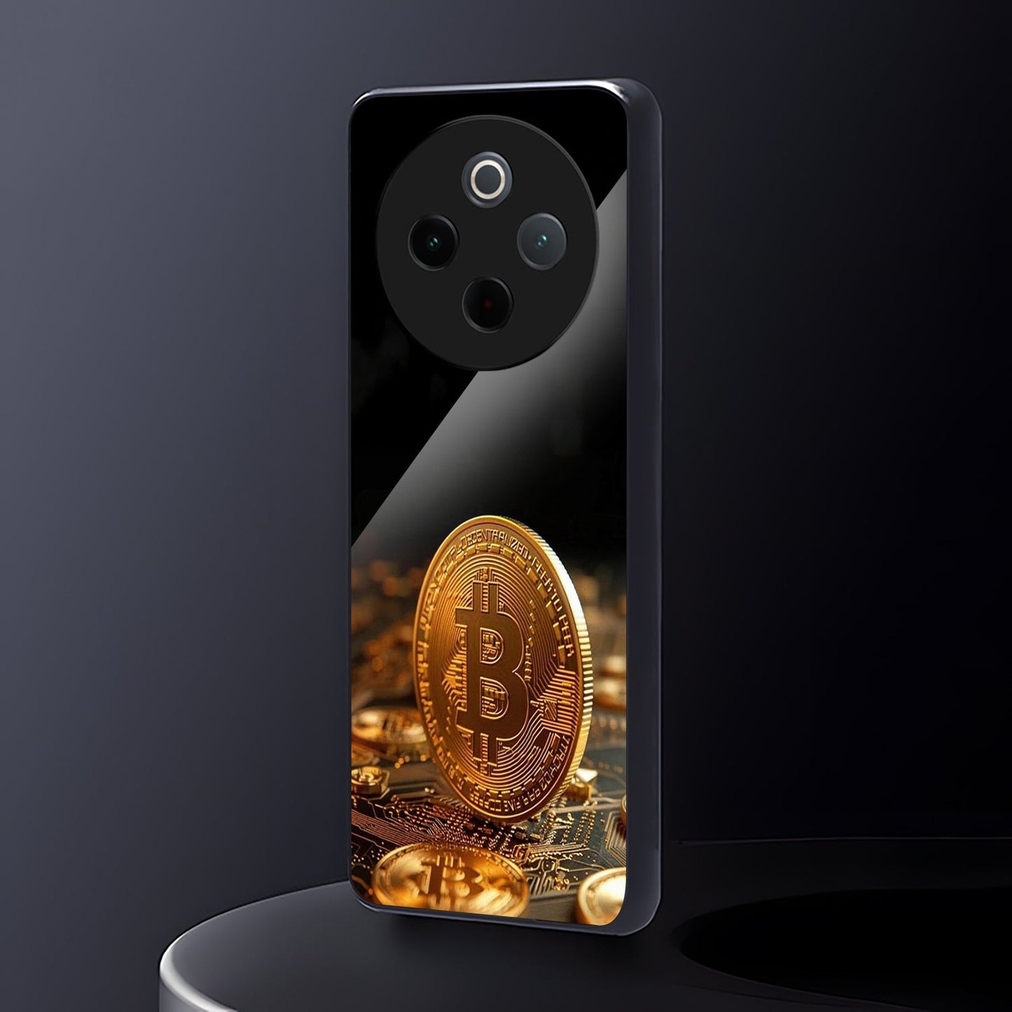 Vivo T4 5G Premium Acrylic Shockproof Glass Back Case (Golden Bitcoin)