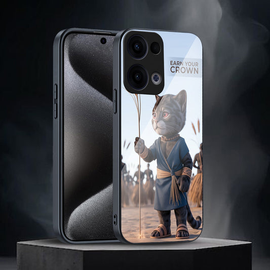 Oppo Reno 13 5G Premium Acrylic Shockproof Glass Back Case (Crown Cat)