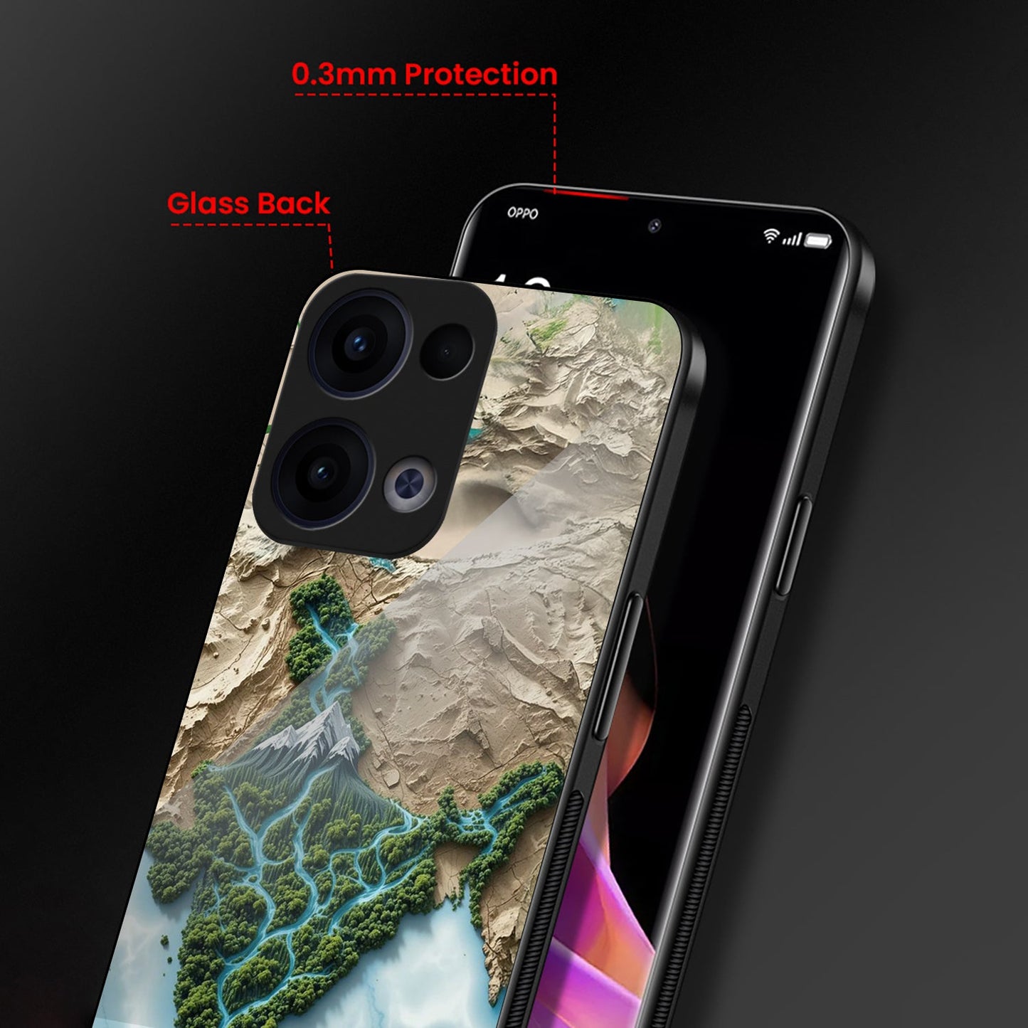 Oppo Reno 13 5G Premium Acrylic Shockproof Glass Back Case (Earth Map)