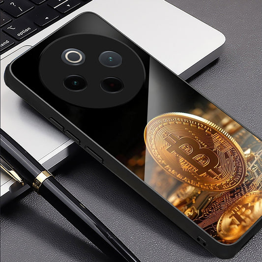 Vivo T4 5G Premium Acrylic Shockproof Glass Back Case (Golden Bitcoin)