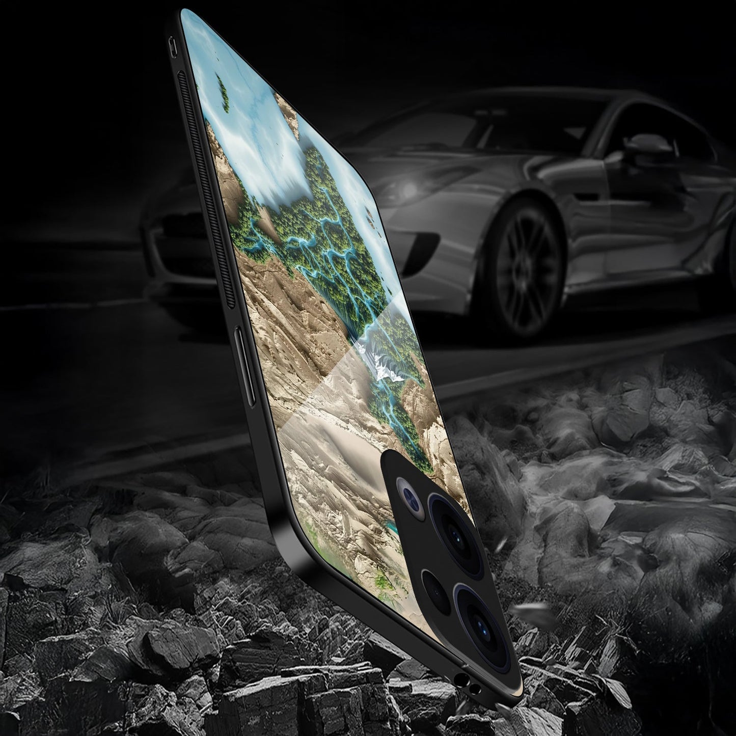 Oppo Reno 13 5G Premium Acrylic Shockproof Glass Back Case (Earth Map)