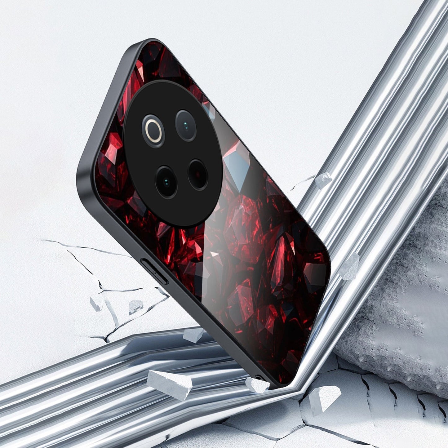 Vivo T4 5G Premium Acrylic Shockproof Glass Back Case (Ruby Royale)