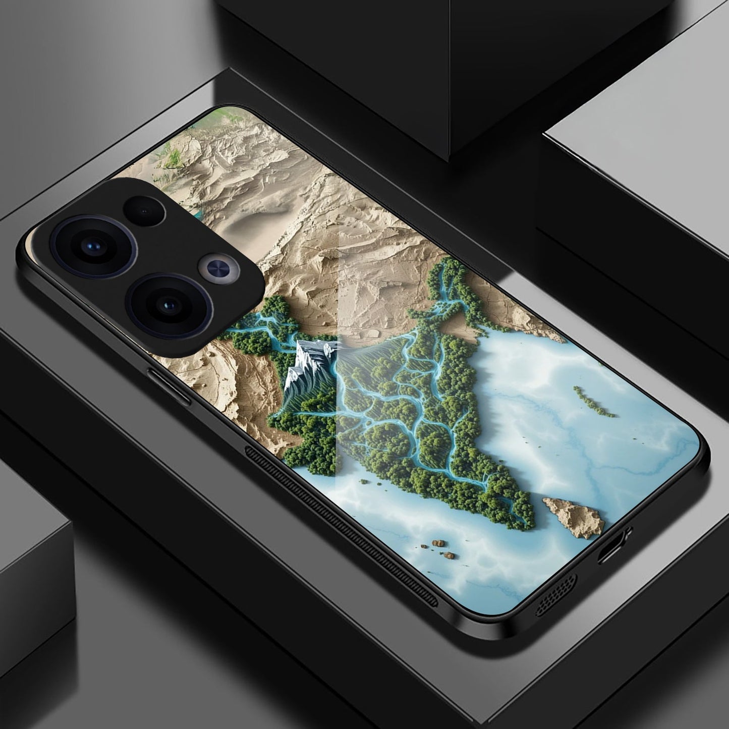 Oppo Reno 13 5G Premium Acrylic Shockproof Glass Back Case (Earth Map)