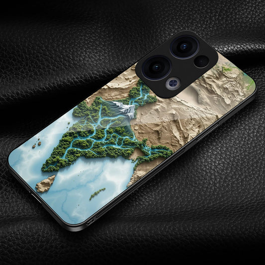 Oppo Reno 13 5G Premium Acrylic Shockproof Glass Back Case (Earth Map)
