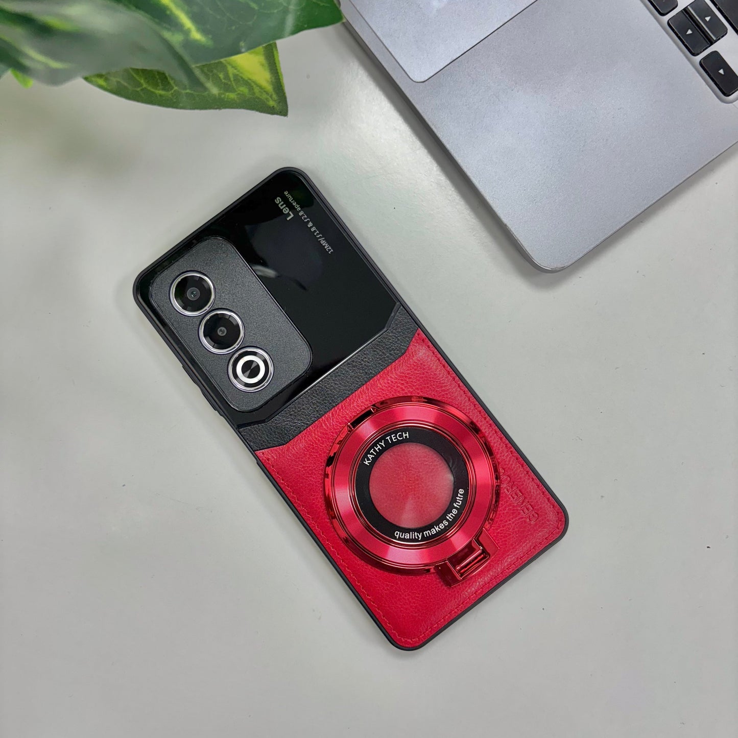 Oppo A3 Pro 5G Original Luxury Leather Lens Magnifier Ring Stand Case