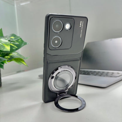 Vivo Y200 Pro 5G Original Luxury Leather Lens Magnifier Ring Stand Case