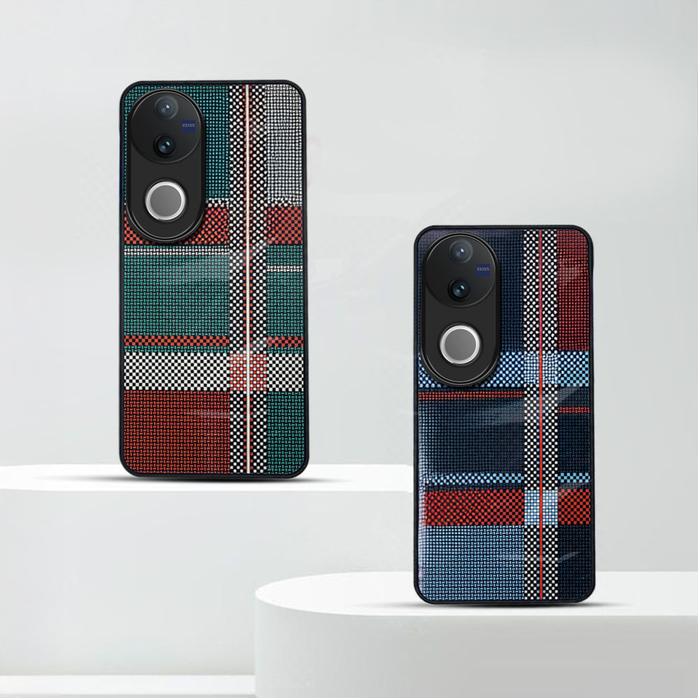 Vivo V50 Luxury Grid Pattern Glass Back Shockproof Case